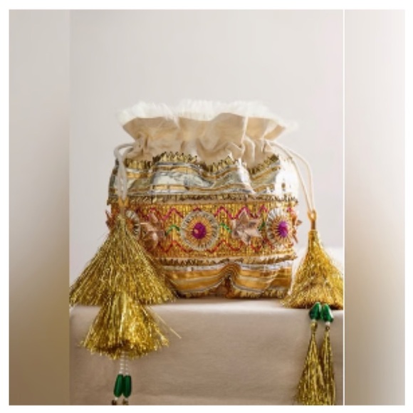 Free People Handbags - Free People Gold and Cream Embellished Clutch